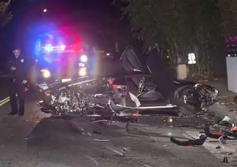 Chris Brown's Old Lamborghini Completely Destroyed In Beverly Hills (Photos)